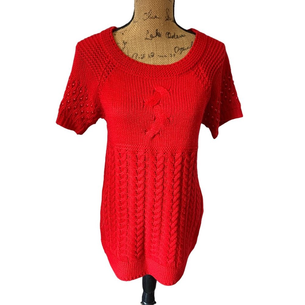 👗 2/$30 👗 NWT Red Sweater Dress with Red Beads on Short Sleeves Medium
